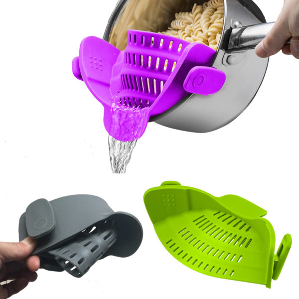 Silicone Clip-on Pot Pan Bowl Funnel Oil Strainer Creative Rice Washing Colander for Draining Liquid Fits All Pot Size - Image 3