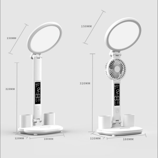 LED Clock Table Lamp USB Chargeable Dimmable Desk Lamp Plug-in LED Fan Light Foldable Eye Protection Reading Night Light - Image 7