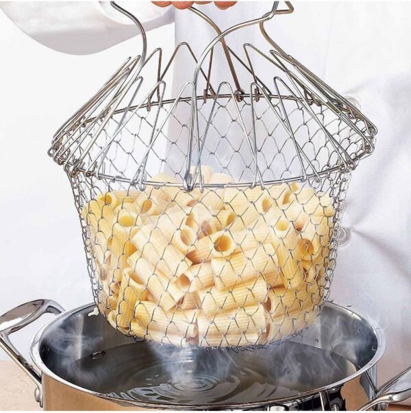 Deep Fry Basket Stainless Steel Multi-function Foldable Chef Cooking Basket Flexible Kitchen Tool for Fried Food Washing Fruits Vegetables - Image 4