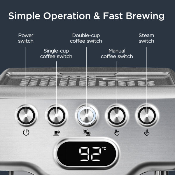 Geek Chef Espresso Machine, 20 Bar Espresso Machine With Milk Frother For Latte, Cappuccino, Macchiato, For Home Espresso Maker, 1.8L Water Tank, Stainless Steel, Ban On Amazon - Image 5