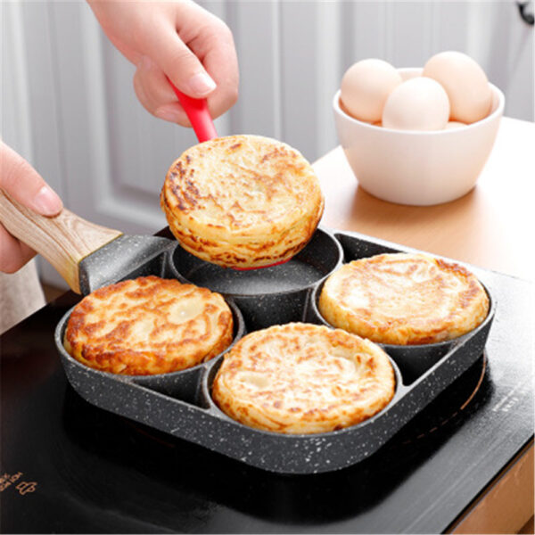 Multi Functional 4 Hole Frying Pan Non Stick Breakfast Burger Egg Pancake Maker Medical Stone Four Hole Omelet Pan - Image 2